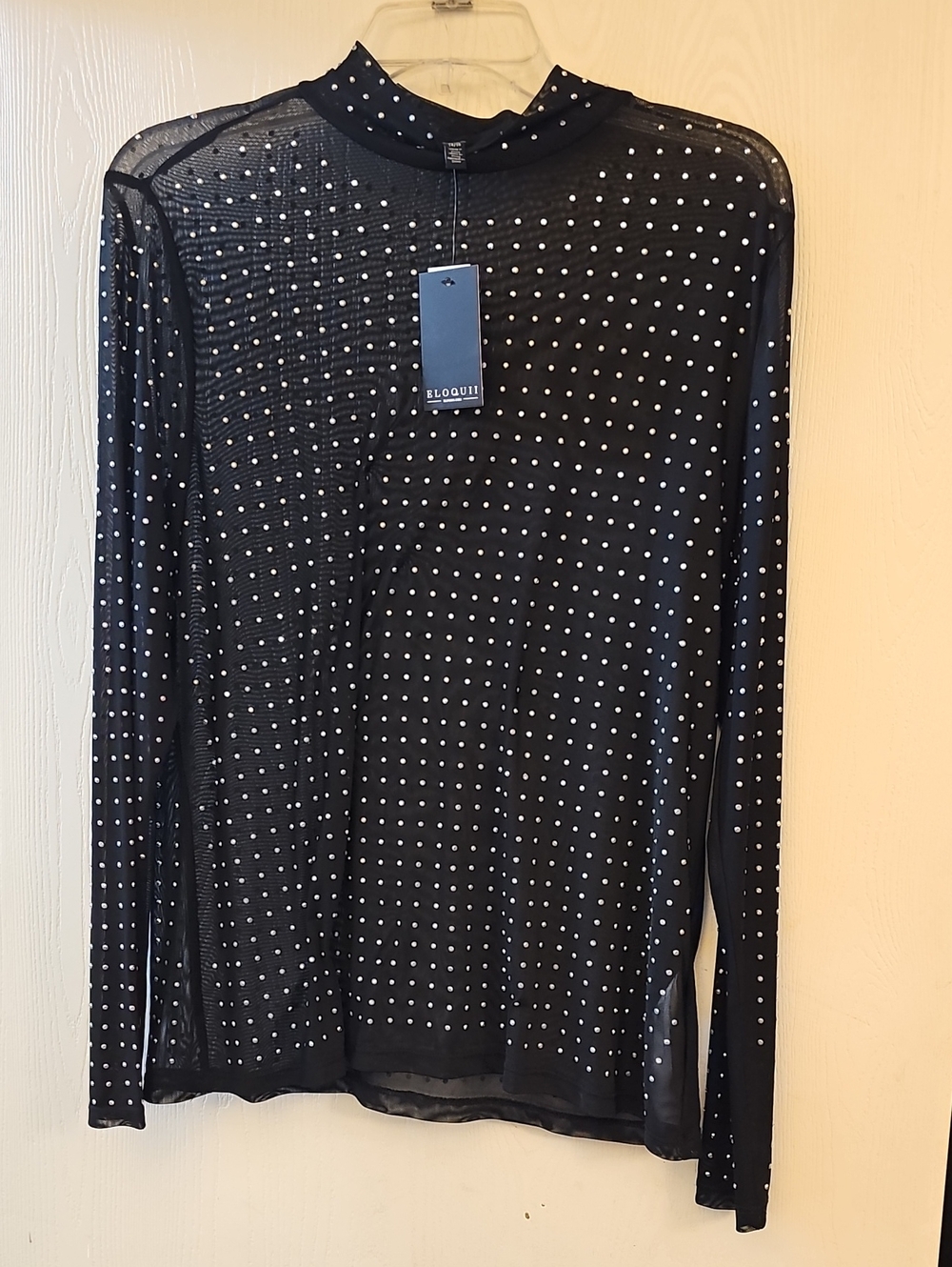 Eloquii Black Sheer Silver Studded Long-Sleeve Top